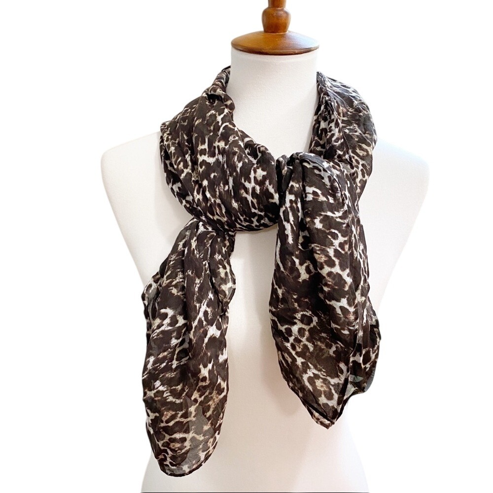 Decjuba Leopard Print Lightweight Modal Scarf Brown Tan OS